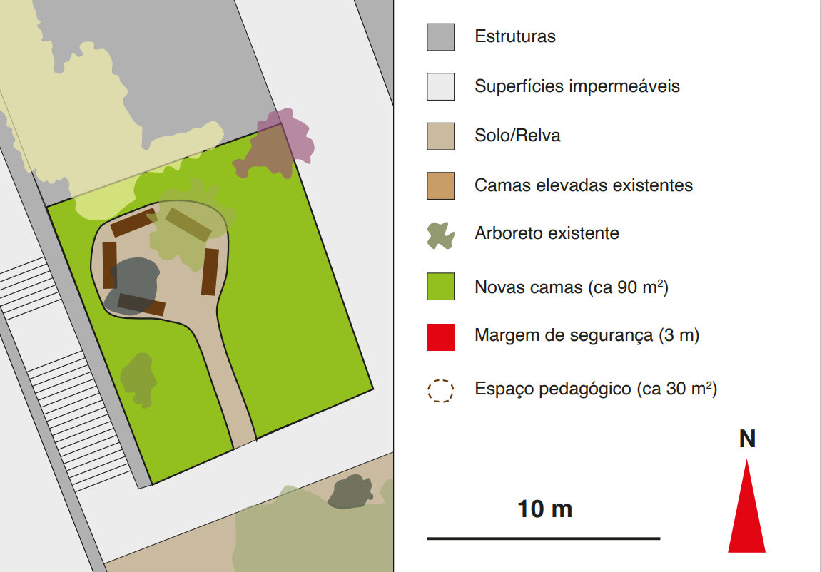 O esquema da Bioilha do C5 com a clareira reservada ao uso pela comunidade académica.