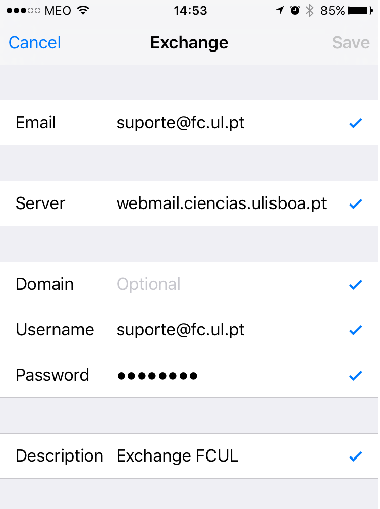 digite email, servidor e credenciais