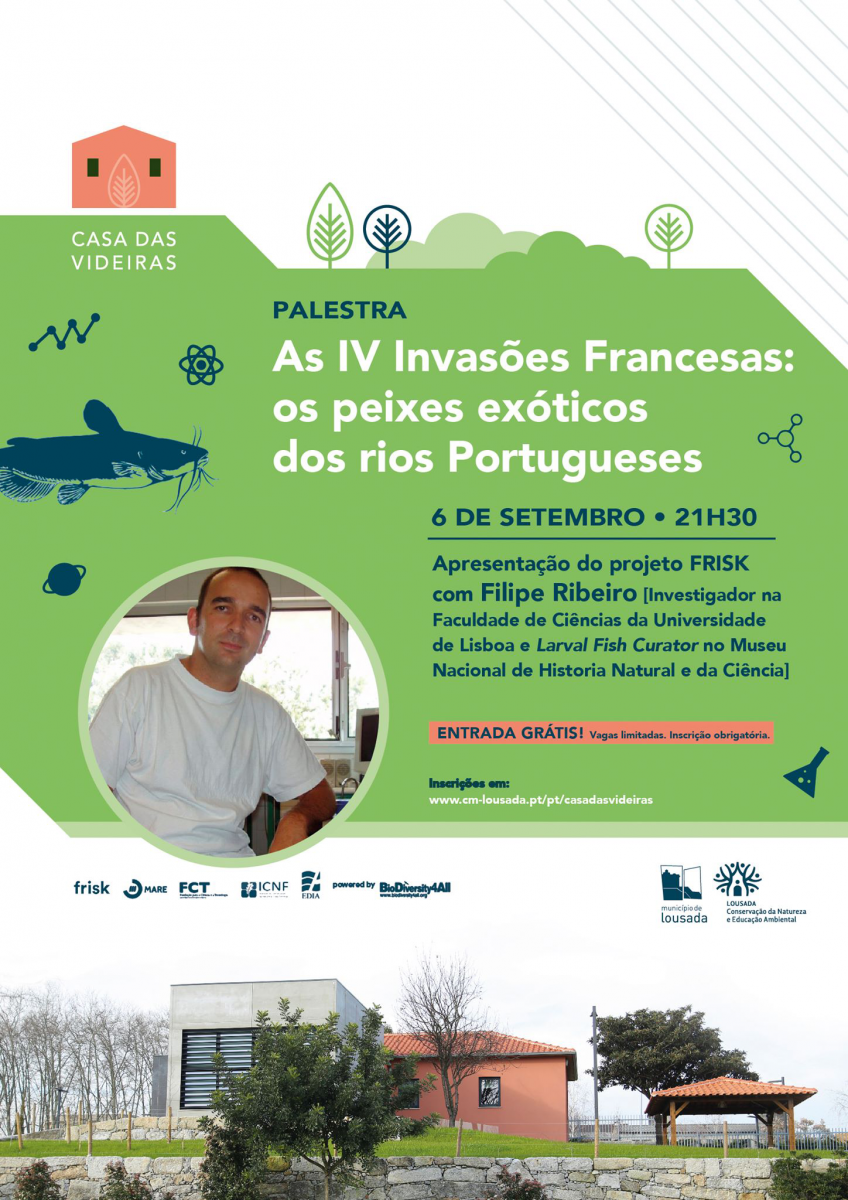 Cartaz do evento "As IV Invasões Francesas: o caso dos peixes exóticos existentes nos rios portugueses"