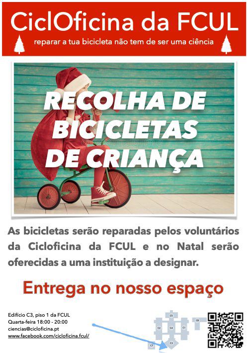 Cartaz da campanha (inclui ilustração de jovem Pai Natal a andar de bicicleta)