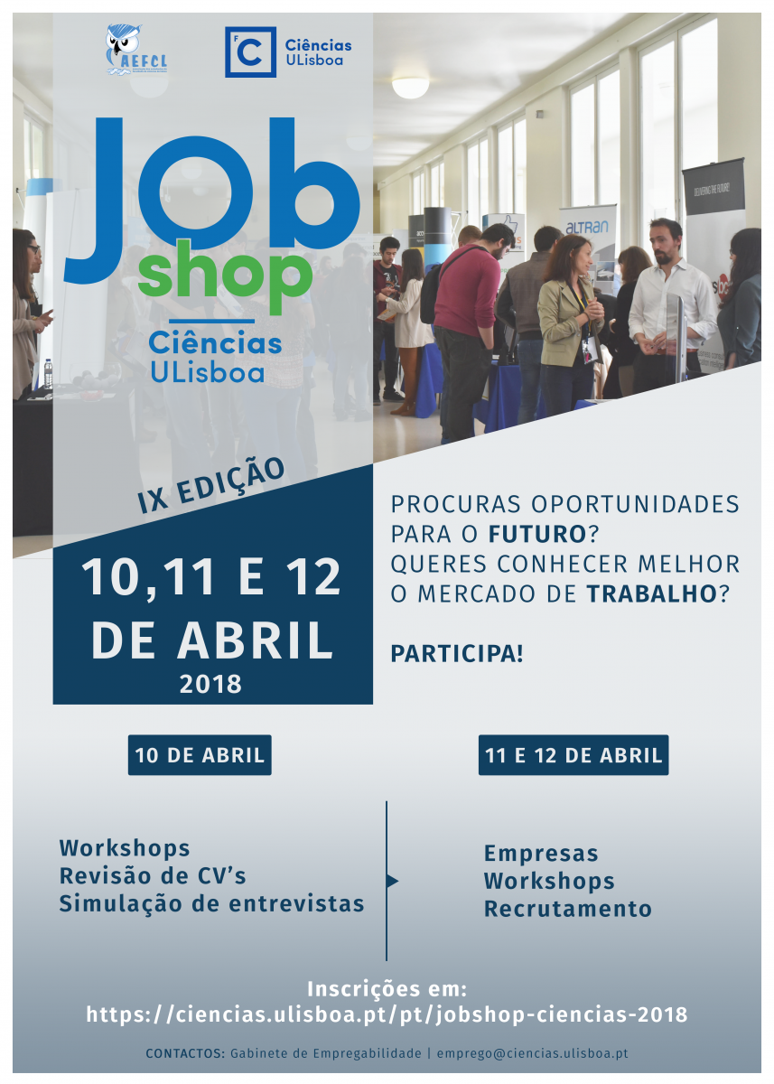 Cartaz da Jobshop Ciências e das empresas participantes