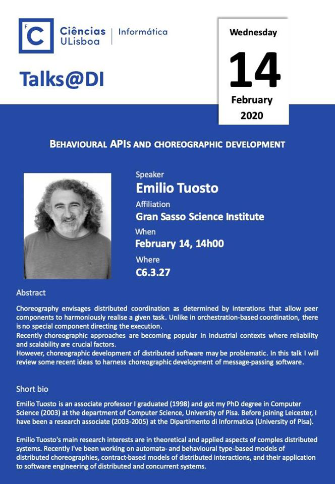 Talks@DI "Behavioural APIs and choreographic development"