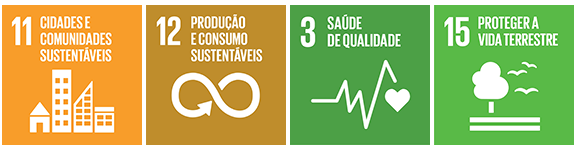 “11 - Cidades e Comunidades Sustentáveis”, "12 - Produção e Consumo Sustentáveis", "3 - Saúde de Qualidade", "15 - Proteger a Vida Terrestre"