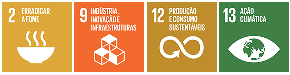“2 - Erradicar a Fome”, “9 - Indústria, Inovação e Infraestruturas", "12 - Produção e Consumo Sustentáveis", "13 - Ação Climática"