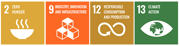 “2 - Zero Hunger”, “9 - Industry, Innovation and Infrastructure", "12 - Responsible Consumption and Production", "13 - Climate Action"