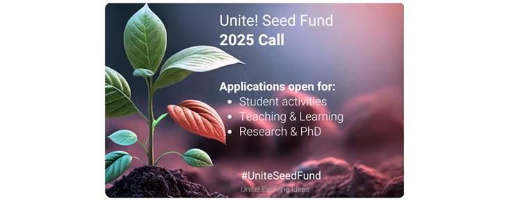 Título "Unite! Seed Fund" e fotografia de planta