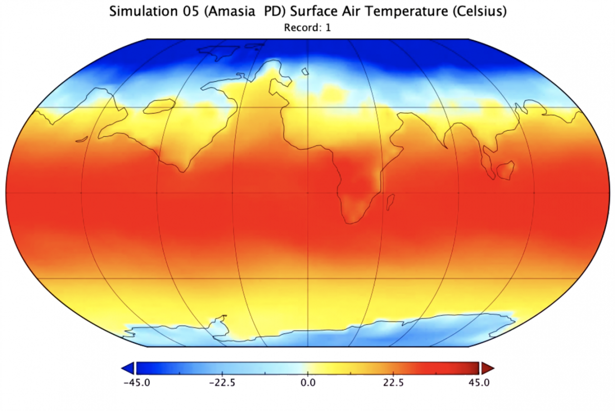 Exemplo de uma simulação referente ao supercontinente Amásia