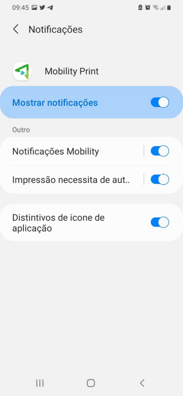 Notificações do Mobility Print
