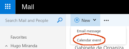 Criação de um novo evento na agenda