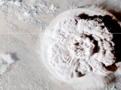 Imagem de satélite da erupção do vulcão Hunga Tonga-Hunga Ha'apai 