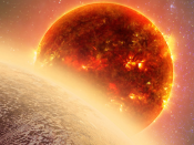 Conceção artística de um exoplaneta semelhante a Vénus, em órbita da sua estrela