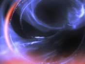 Pormenor de simulação de matéria a orbitar perto de um buraco negro