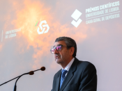 Foto de Luís Ferreira, Reitor da ULisboa, a discursar na cerimónia de entrega dos Prémios Científicos Universidade de Lisboa/CGD 2024.