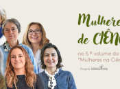 Banner Mulheres de CIÊNCIAS no 5.º volume do livro Mulheres na Ciência.