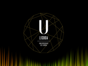 Logótipo da ULisboa, sobre um fundo escuro e ondas sonoras