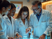 Quatro investigadores num laboratório