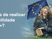 Título "Gostarias de realizar uma mobilidade Erasmus+?" e fotografia de jovem aluno