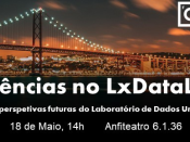 Título, data e local do evento, sobre uma fotografia de Lisboa