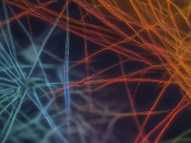 Imagem abstrata, em tons de azul e laranja