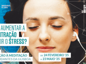 Título/data do programa, logótipo da ULisboa e fotografia de jovem a ouvir música de olhos fechados