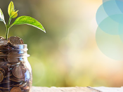 Planta a crescer num monte de moedas