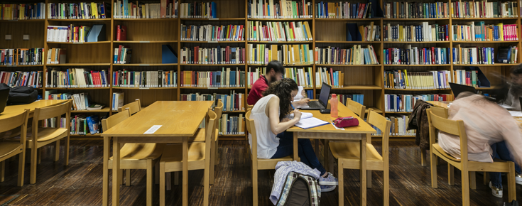 Alunos na biblioteca do C8 