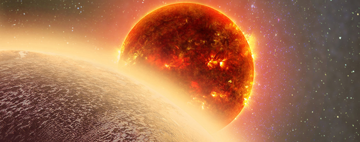 Conceção artística de um exoplaneta semelhante a Vénus, em órbita da sua estrela
