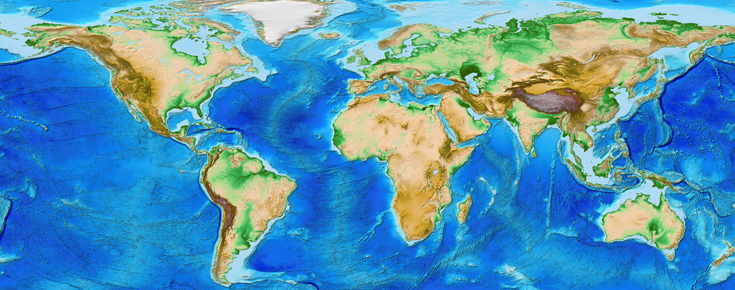 Batimetria do fundo do mar e topografia terrestre