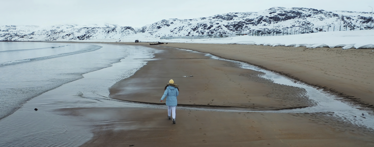 Pessoa numa praia com neve