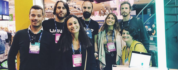 Representantes da Delta Soluções, Nevaro, Vawlt e equipa do Tec Labs no Web Summit 2019