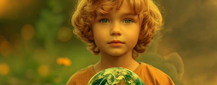 Criança a segurar num globo terrestre