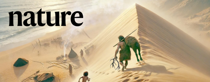 Pegadas no tempo: Neandertais caminharam pelas dunas do Algarve Cenário reconstituído do sítio de trilhas de Monte Clérigo, gerado por ferramentas de IA.