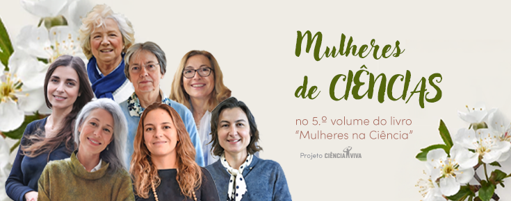 Banner Mulheres de CIÊNCIAS no 5.º volume do livro Mulheres na Ciência.