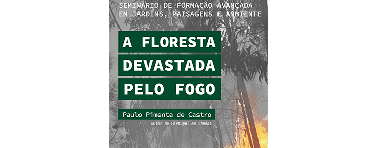 Título do evento, sobre uma fotografia de um incêndio florestal