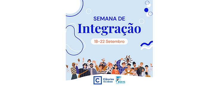 AEFCL - Semana de Integração 2023 Título/data do evento e desenhos representativos de alunos