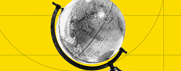 Globo terrestre, sobre um fundo amarelo