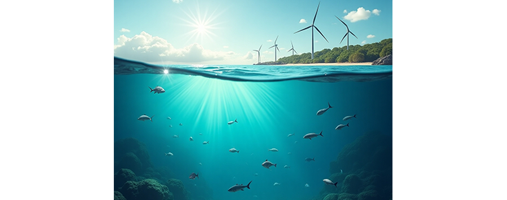 Fotografia do mar e parque eólico