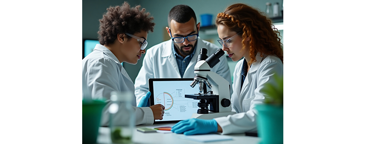 Curso "Economia Circular em contexto de laboratórios industriais" Três investigadores num laboratório