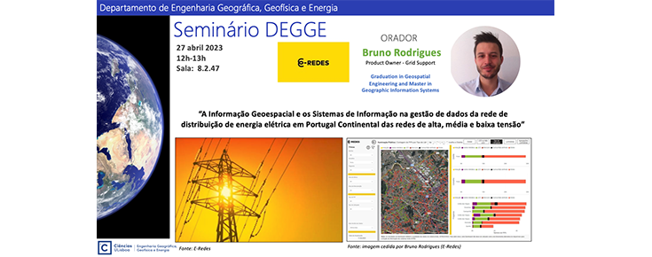 Título/data do evento e fotografias do orador e de sistemas de distribuição de energia