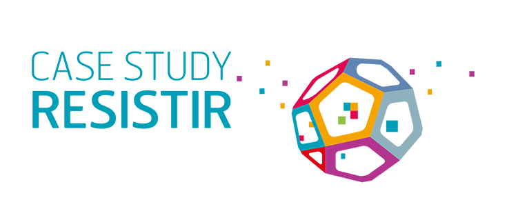 Logótipo associado à frase "CASE STUDY RESISTIR", sobre um fundo branco