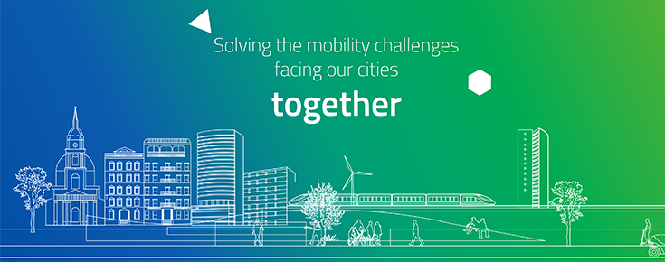 Imagem ilustrativa do programa, acompanhada do texto "Solving the mobility challenges facing our cities together"