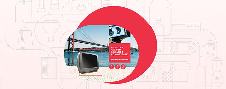 Título da campanha, sobre uma fotografia da Ponte sobre o Tejo e de um ecrã de computador