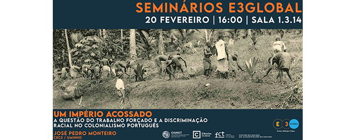 Título/data/local do evento, logótipos das entidades organizadoras e fotografia de arquivo de trabalhadores agrícolas