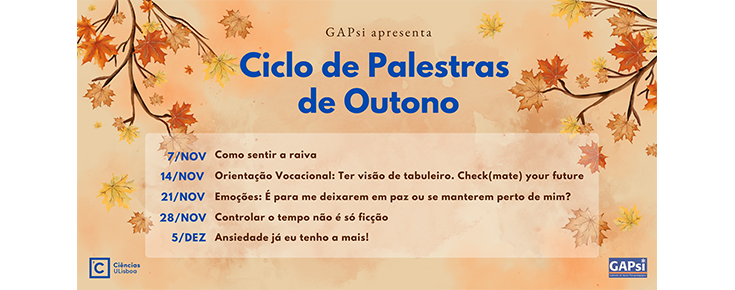 Logótipos de Ciências ULisboa/GAPsi e calendarização das palestras