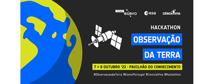 Título/data do evento e representação do planeta Terra e de um satelite