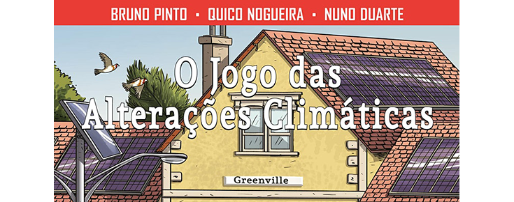 Pormenor da capa do livro de banda desenhada "O jogo das alterações climáticas"