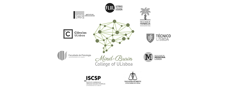 Logótipos do Mind-Brain College of the University of Lisbon e das instituições participantes, sobre um fundo branci