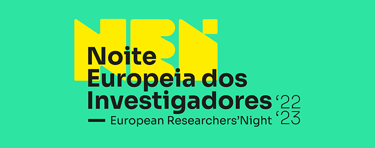 Logótipo da Noite Europeia dos Investigadores 2022, sobre um fundo verde
