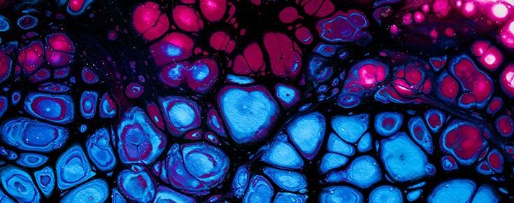 Seminário de Análise e Equações Diferenciais "Stability and Bifurcations in a Free Boundary PDE Models of Cell Motility" Pintura abstrata azul e rosa