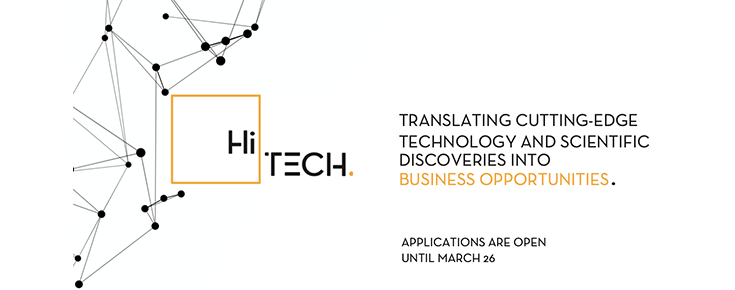 Logótipo do programa HiTech, acompanhado de informações úteis (objetivos e prazo de candidatura)